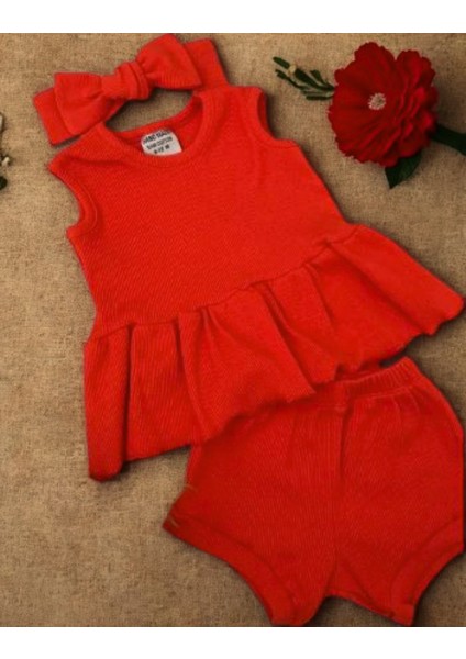 Turuncu Ribana Bebek Şort Bluz Bandana Çiçek Keçeli Çorap Set 6-36 Ay modelleri