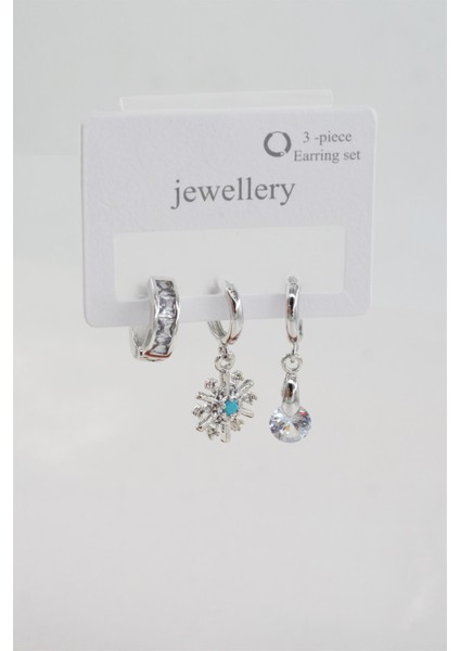 Kadın Baget Zirkon Taşlı 3'lü Set Küpe