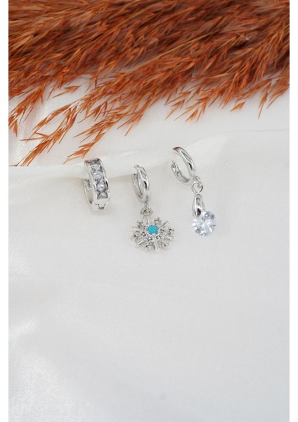 Kadın Baget Zirkon Taşlı 3'lü Set Küpe fiyatları