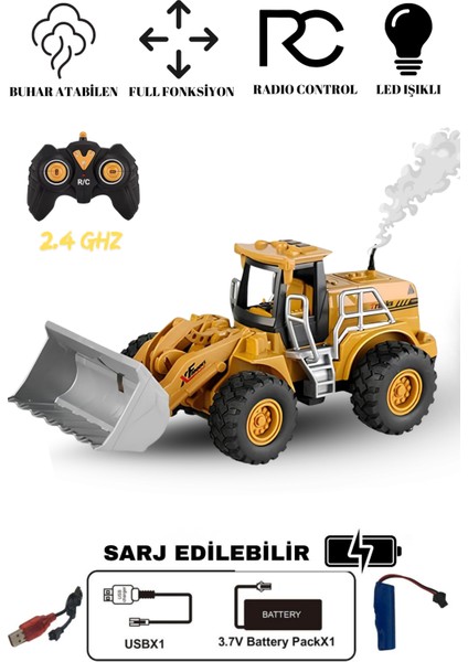 Uzaktan Kumandalı Sarj Edilebilir Buldozer Kepçe Iş Makinası 2.4 Ghz Buharlı Işıklı