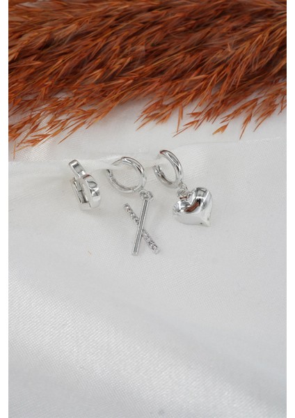 Kadın Zirkon Taşlı Kalp Figürlü 3'lü Set Küpe fiyatları