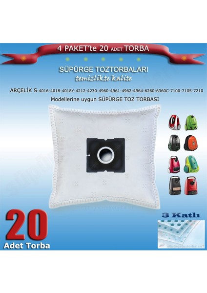 Beyaz Toz Torbası 20 Adet, Temizlik Için Uygun, Dayanıklı ve Pratik Kullanım