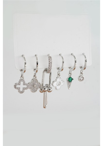 Kadın Vip Seri Mix Zirkon Taşlı 6'lı Küpe Seti