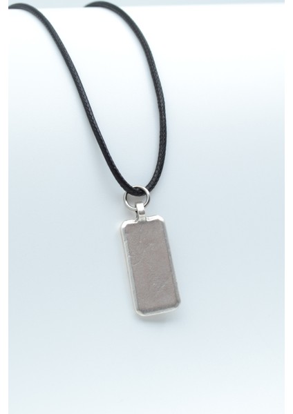 Geometrik - Dikdörtgen Gümüş Kaplama Deri İp Kolye