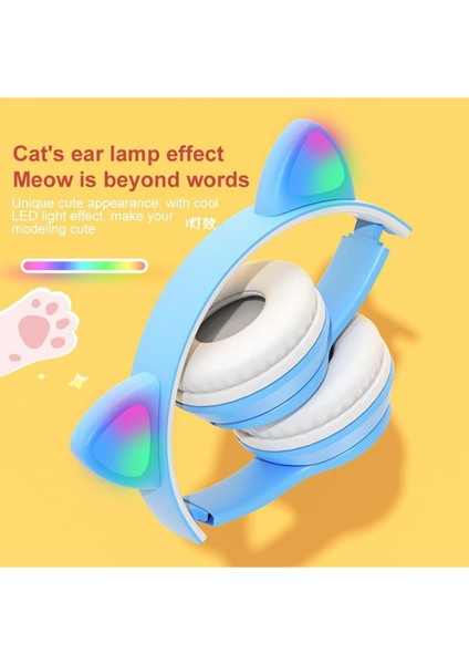 P47M Sevimli Renkli Kedi Bluetooth Kulaklık Üstü Kulaklık Siyah modelleri