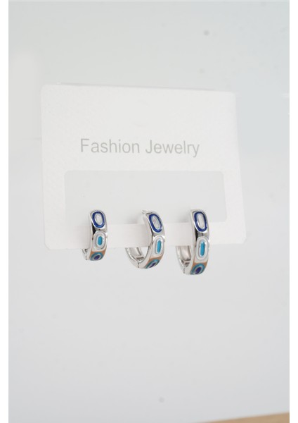 Kadın Vip Seri Mineli Nazar Motifli 3'lü Halka Küpe