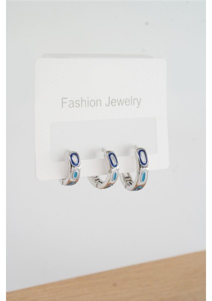 Kadın Vip Seri Mineli Nazar Motifli 3'lü Halka Küpe fiyatları