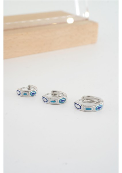 Kadın Vip Seri Mineli Nazar Motifli 3'lü Halka Küpe modelleri