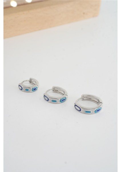 Kadın Vip Seri Mineli Nazar Motifli 3'lü Halka Küpe fırsatları