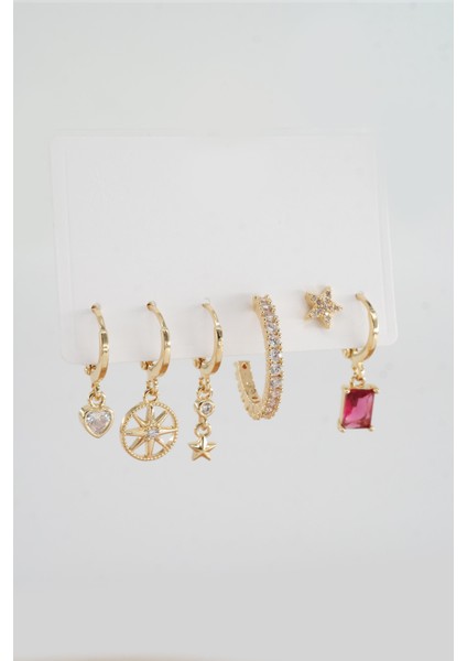 Kadın Vip Seri Mix Zirkon Taşlı 6'lı Küpe Seti