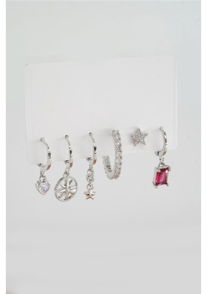 Kadın Vip Seri Mix Zirkon Taşlı 6'lı Küpe Seti