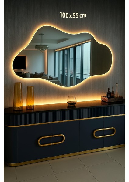 Moderm Dekoratif Asya Ayna Pilli Kablosuz Duvar Aynası 100x55 cm