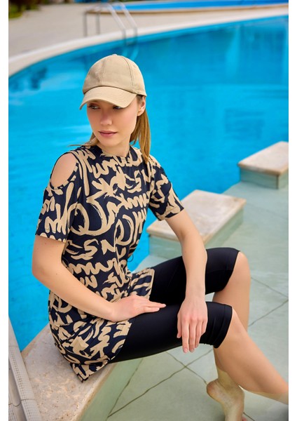 Siyah Yarı Kapalı Mayo 3 Parça Set, Su Itici Kumaş, UPF50+ Koruma H2505