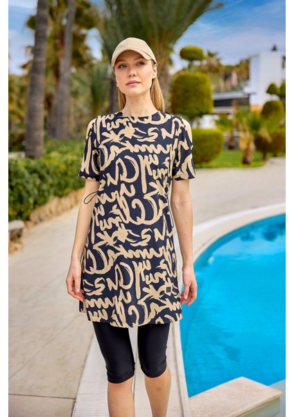 Siyah Yarı Kapalı Mayo 3 Parça Set, Su Itici Kumaş, UPF50+ Koruma H2505 fiyatları