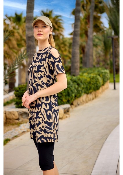 Siyah Yarı Kapalı Mayo 3 Parça Set, Su Itici Kumaş, UPF50+ Koruma H2505 modelleri