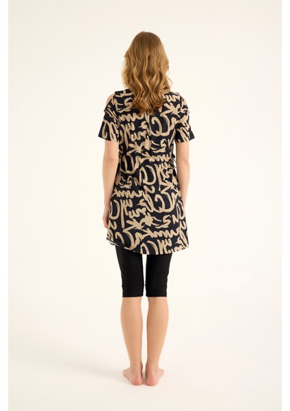 Siyah Yarı Kapalı Mayo 3 Parça Set, Su Itici Kumaş, UPF50+ Koruma H2505