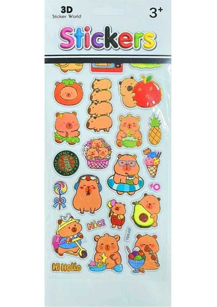 Capybara Sticker 3D Kabartmalı 12 Li