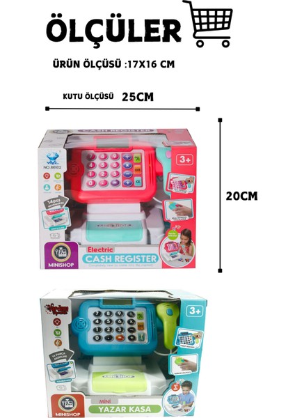 Işıklı Sesli Barkod Okuyucu Özellikli Oyuncak Mavi Yazar Kasa 14 Parça Aksesuar fiyatları
