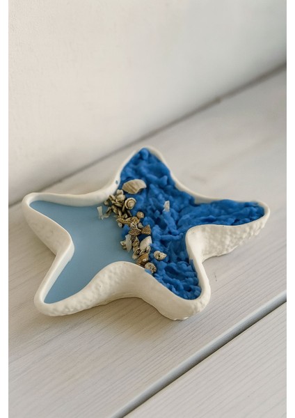 Deniz Yıldızı Tabakta Okyanus Esintili Soya Mum – 3 Fitilli, Deniz Temalı Tasarım