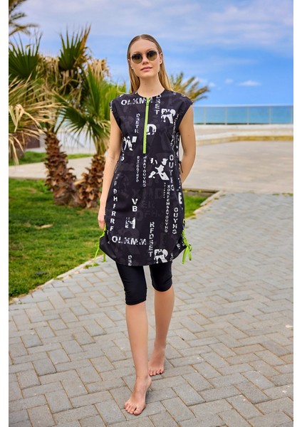 Siyah Yarı Kapalı Mayo Fermuarlı Yaka, Su Itici Kumaş, UPF50+ Koruma H2506 modelleri