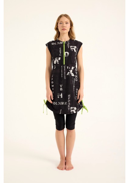 Siyah Yarı Kapalı Mayo Fermuarlı Yaka, Su Itici Kumaş, UPF50+ Koruma H2506 indirimleri