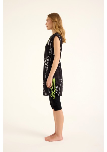 Siyah Yarı Kapalı Mayo Fermuarlı Yaka, Su Itici Kumaş, UPF50+ Koruma H2506