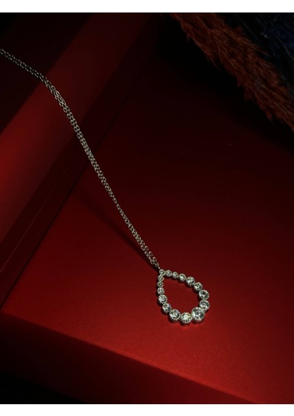 925 Ayar Gümüş Damla Model Zirkon Taşlı Kadın Kolye (Rodyum Kaplamalı)
