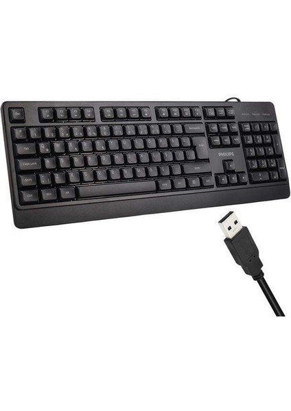Philips SPK6247B USB 1.2 Metre Kablolu Klasik Siyah Numpadli Türkçe Q Klavye