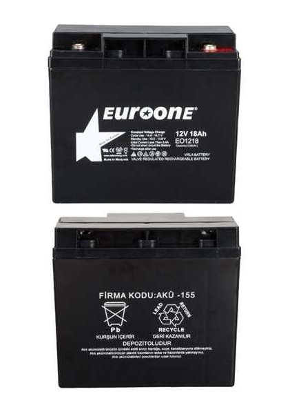 Euroone EO1218 12 Volt 18 Amper Bakımsız Kuru Agm Akü fiyatları