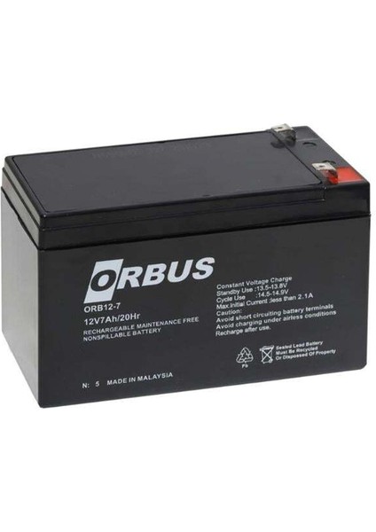 Orbus ORB12-7 12 Volt 7 Amper Kuru Tip Akü (150X65X90MM)