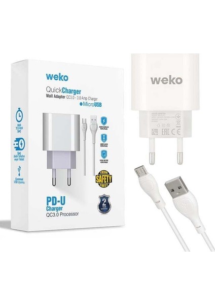 Weko WK-21441 Pdu Qc 3.0 Amper Telefon Şarj Adaptörü + Micro USB Kablo