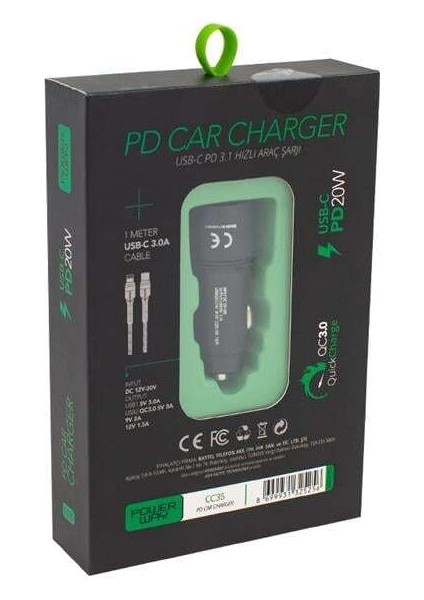 Powerway CC35 Yeni Nesil Usb-C (Iphone To Type-C) Araç Şarj Seti (PD18W) modelleri