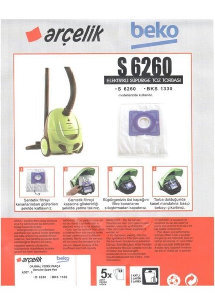 Bks 1330 Temizlik Seti 5 Adet Toz Torbası Beyaz