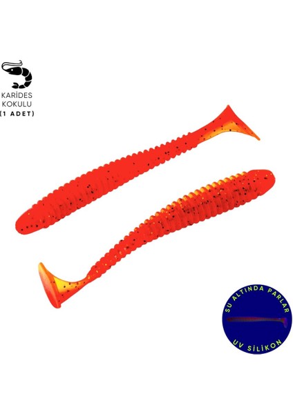 Silikon Kurt Yem - 4,2g 105MM - Turna/levrek Silikonu - 1 Adet - Turuncu/sarı - Karides Kokulu