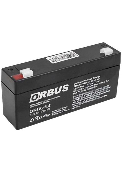 Orbus 6 Volt 3.2 Amper Akü Orb6-3.2 (125X33X60 Mm)