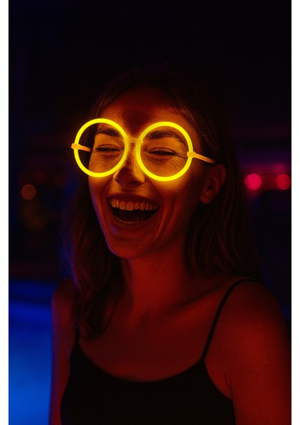 Gece Parlayan Sarı Neon Yuvarlak Gözlük – Konser ve Festival Için