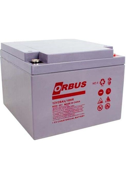 Orbus 12 V 28 A Yatık Tip Engelli Araç Aküsü (177X166X126 Mm)