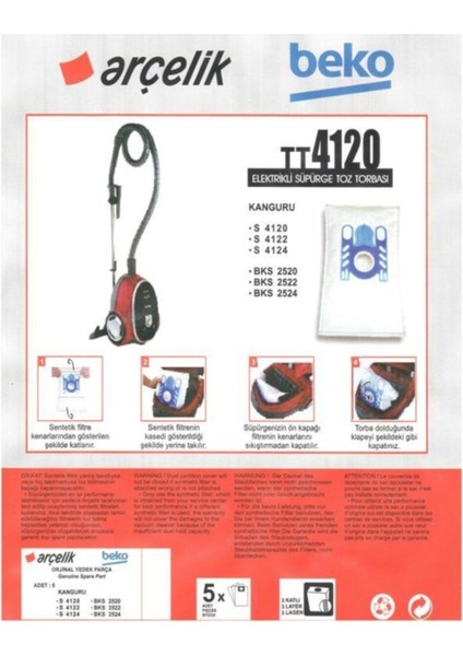 S 4120 Süpürge ve 5 Toz Torbası Seti Beyaz