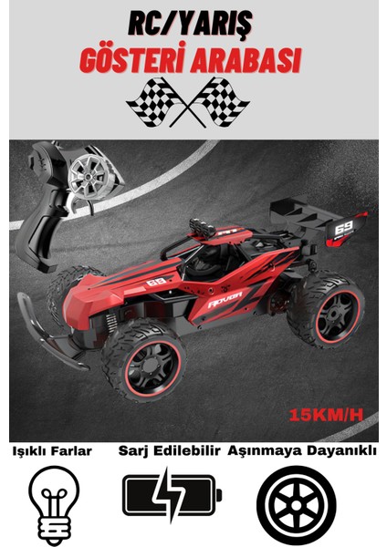 Uzaktan Kumandalı Araba Rc Hız Gösteri Işıklı Full Fonksiyon 2.4 Ghz Şarjlı 1:14 / 15 Km Hız