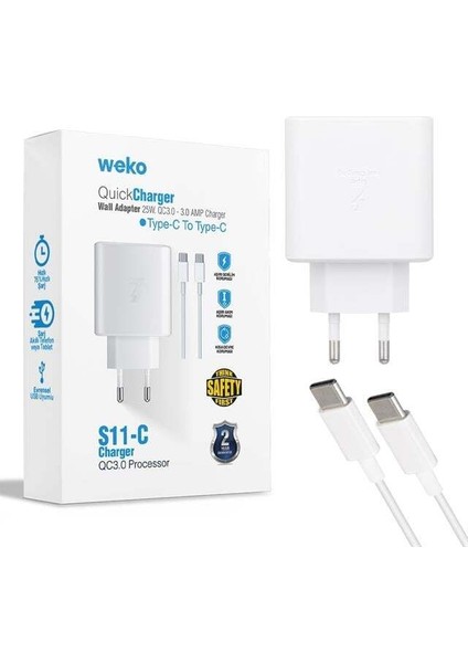 Weko WK-21440 S11-C 25 Watt Telefon Şarj Başlık Adaptörü + Type-C To Type-C Kablo