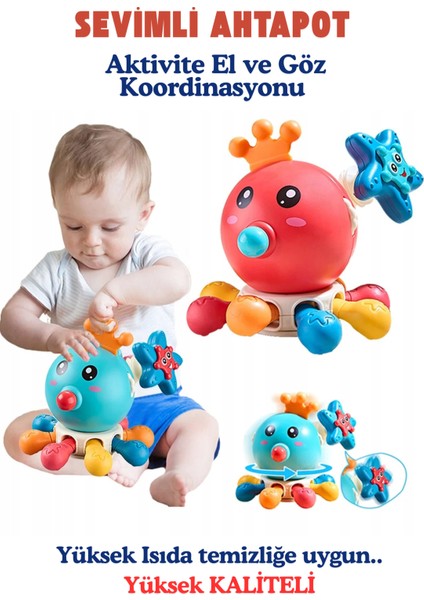 Sevimli Ahtapot Çok Fonksiyonlu Montessori Bebek Oyuncağı Kırmızı fiyatları