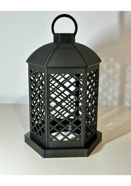 3D Baskı Dekoratif Masaüstü Asma LED Fener-Siyah-M
