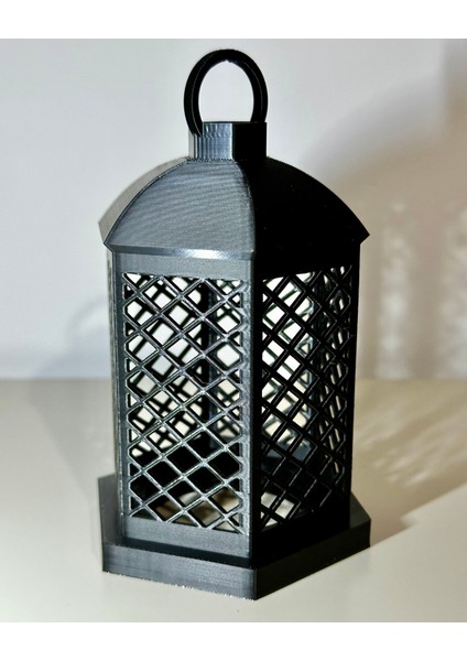 3D Baskı Dekoratif Masaüstü Asma LED Fener-Siyah-M