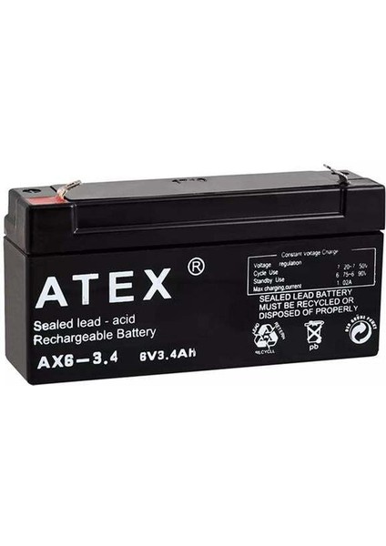 Atex 6 Volt - 3.4 Amper Yatık Akü
