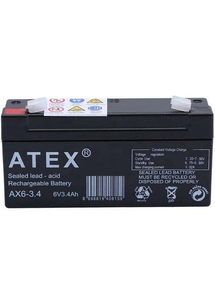 Atex 6 Volt - 3.4 Amper Yatık Akü fiyatları
