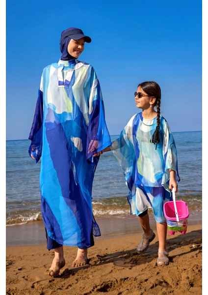 Lacivert Tül Kimono – Hafif, Tam Boy Tesettür Plaj Kimonosu P2507 indirimleri