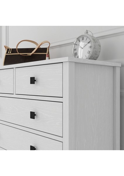 Hunerika Ancona 5 Çekmeceli Şifonyer-Wood Beyaz-Minifiks Bağlantılı modelleri