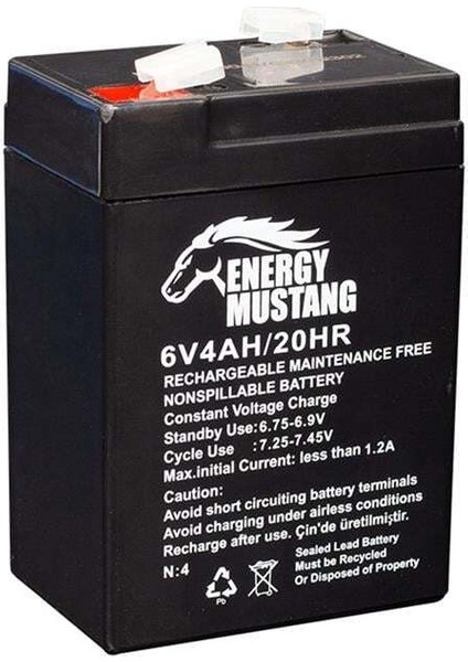 Energy Mustang 6 Volt 4 Amper Kuru Işıldak Aküsü (70X48X101 Mm)