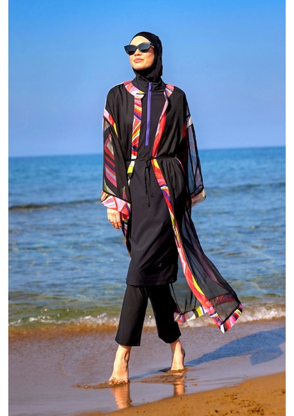 Siyah Kimono – Tesettür Plaj Kimonosu | Fonksiyonel, Hafif ve Tam Boy Tasarım P2514 modelleri