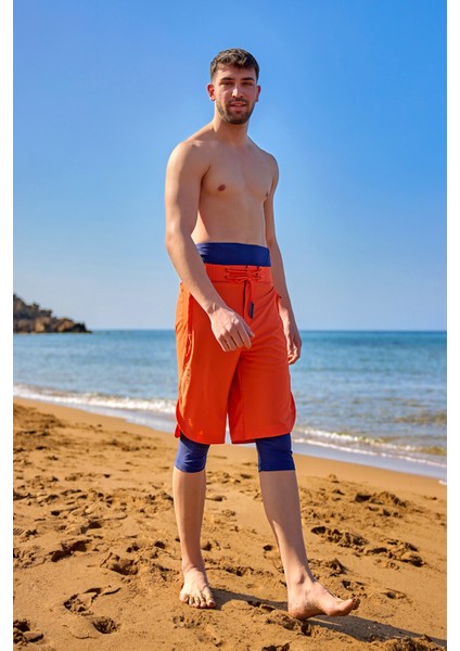 Turuncu Erkek Tesettür Yüzme Şortu - Iç Taytlı, UPF50+ Korumalı S2505-3 fiyatları